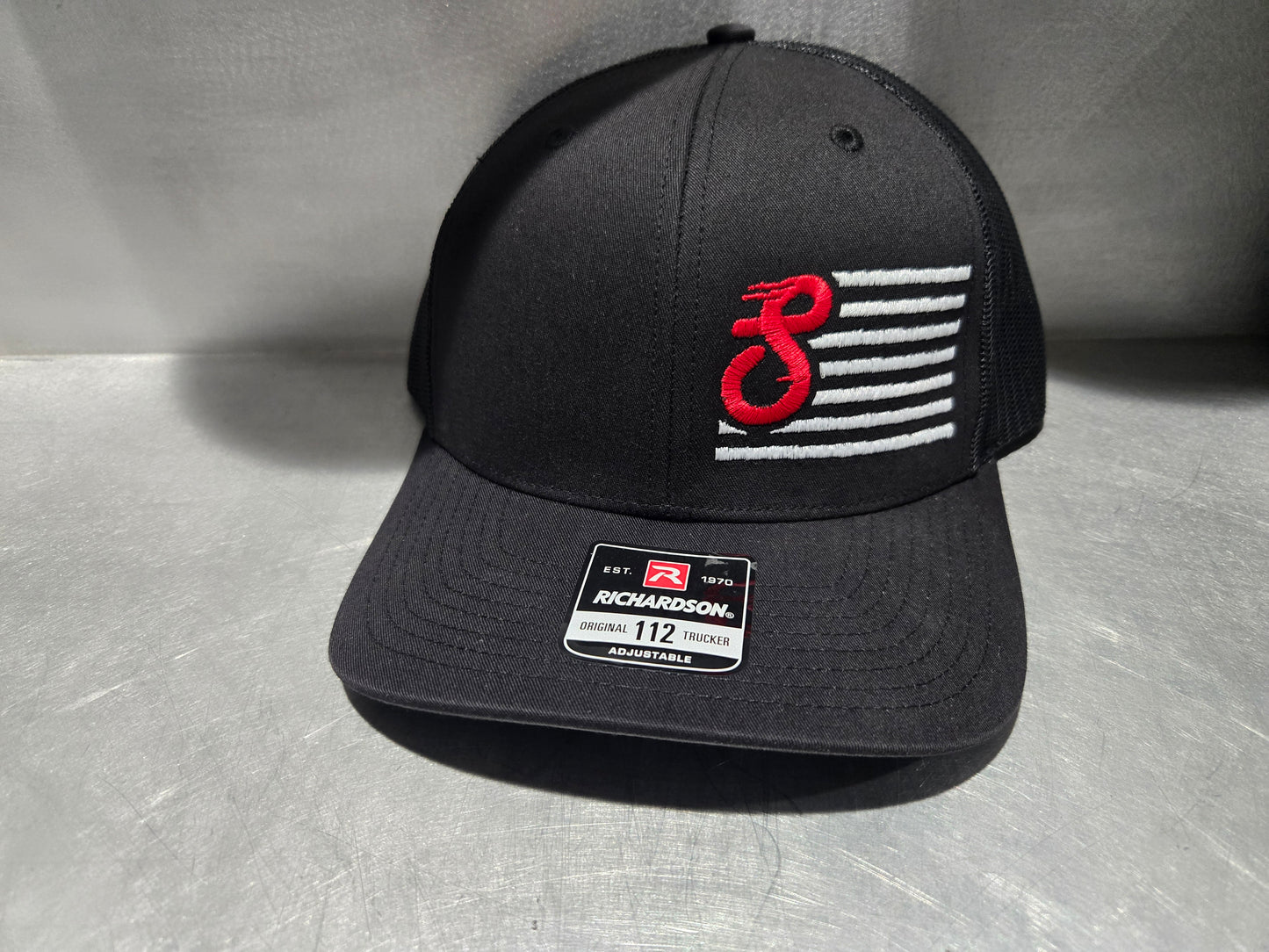 Richardson 112 Black with Red S Flag Logo