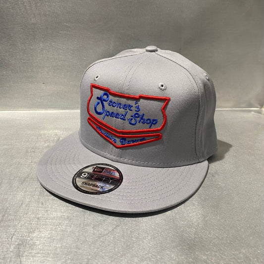 New Era 9FIFTY Light Grey Snapback Red/Blue Puff Shield Logo