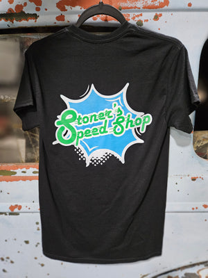 Stoner's Speed Shop Black Blue-Green logo T-Shirt