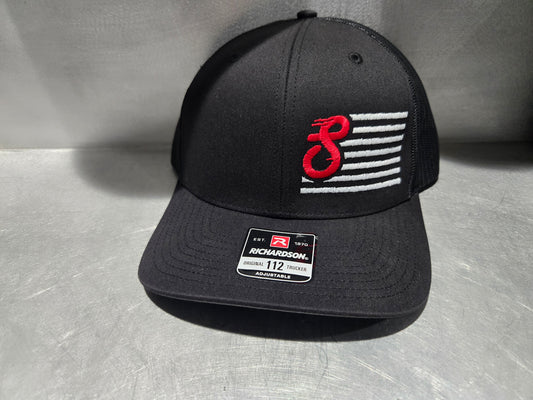 Richardson 112 Black with Red S Flag Logo