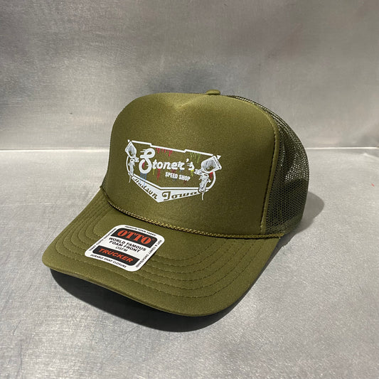 Otto Foam Front Mesh Back Trucker Hat - Olive Green Paint Drip