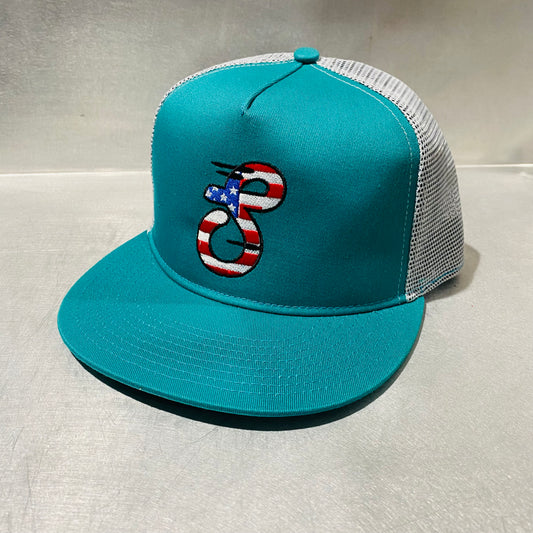 Yupoong Snapback Teal American Flag “S” Logo