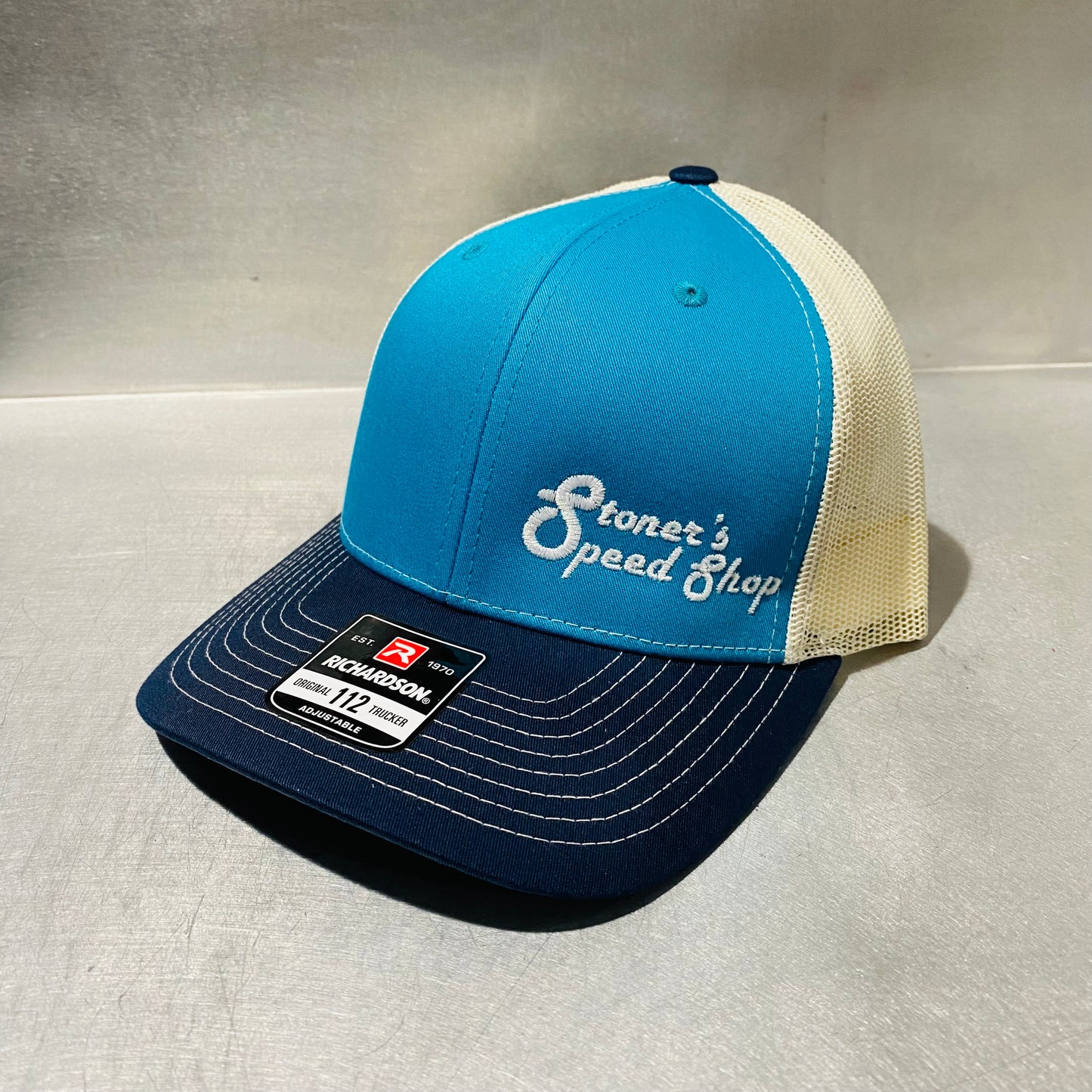 Richardson 112 Blue, Navy & Off White Side Script
