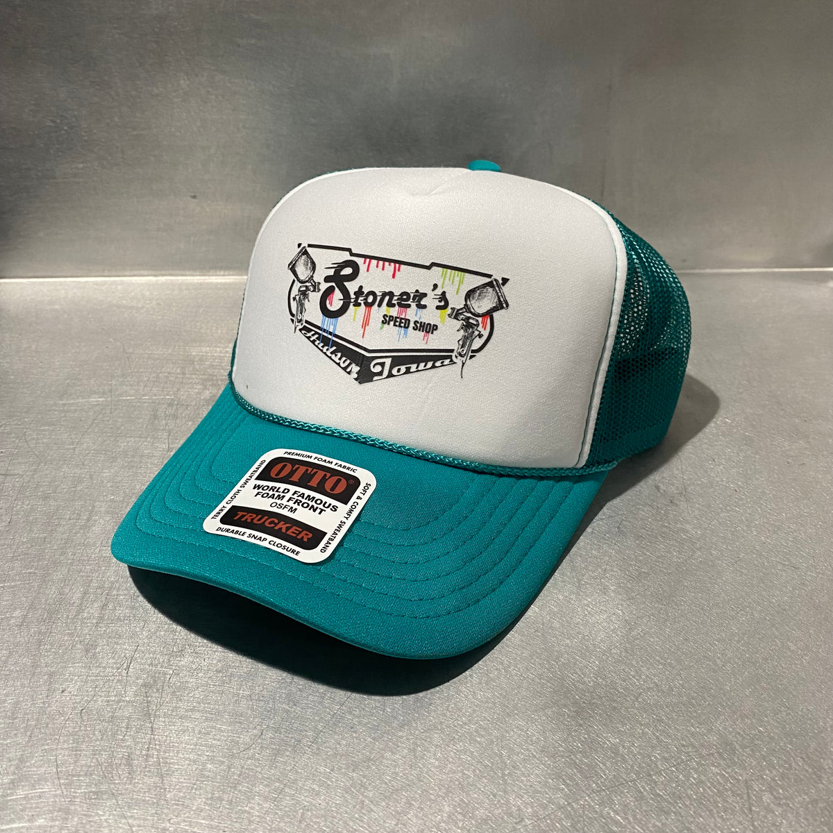 Otto Foam Front Mesh Back Trucker Hat - Teal Paint Drip  display picture 2