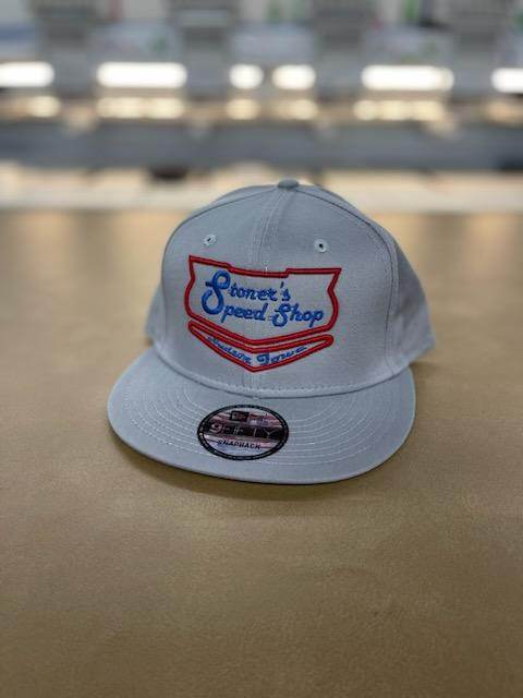 Gray New Era Flat Bill with Stoner's Speed Shop Red and Blue Puff Logo