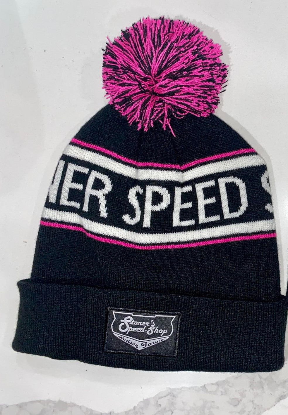 Stoner's Speed Shop Black and Pink Beanie